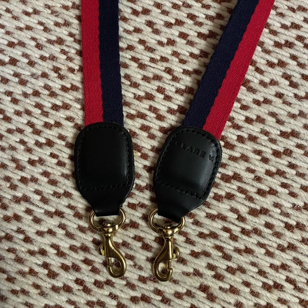 Clare V Navy + Red Striped Webbing Shoulder Strap